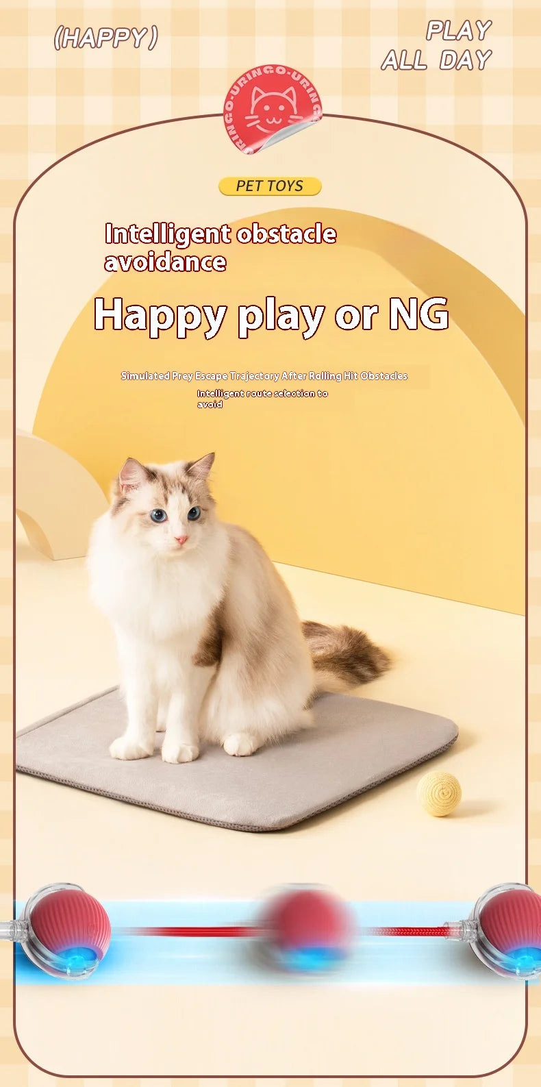 Smart Interactive Cat Toy – Cat Interactive Ball, Silicone, Rechargeable, Quiet, Automatic, for Indoor Cats